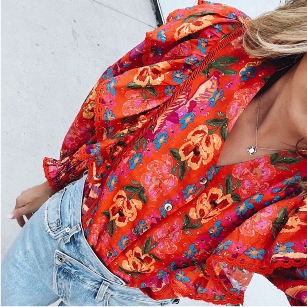 FARM Rio Red Spring Banana Blouse